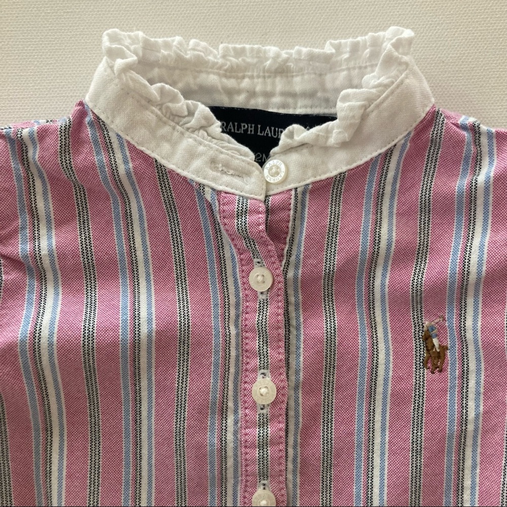 Ralph Lauren Baby Girl 12 Months Pink Stripe Shirt Top Spring Preppy - Picture 3 of 6